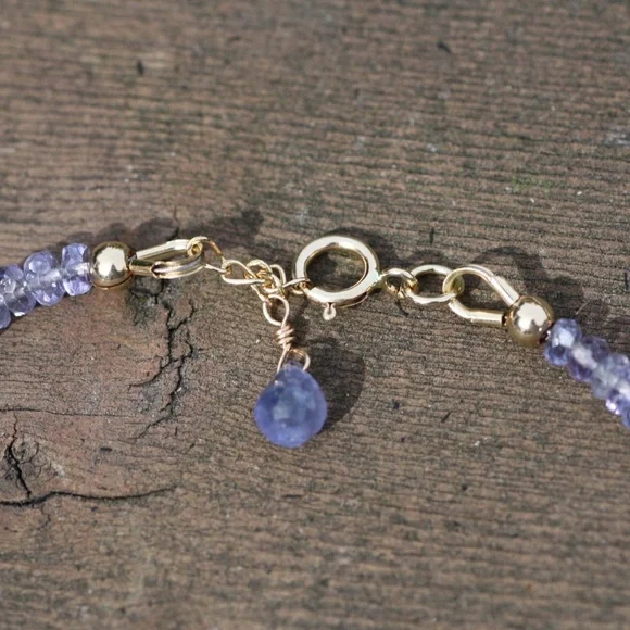 Handmade Natural Welo Opal and Tanzanite Bracelet Solid 14k Gold , 7.5" - 7.9" - Picture 4 of 11
